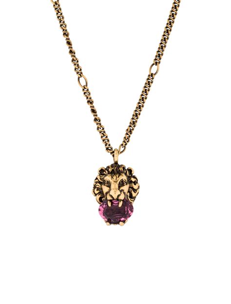 gucci lion crystal necklace|Gucci lion head necklace.